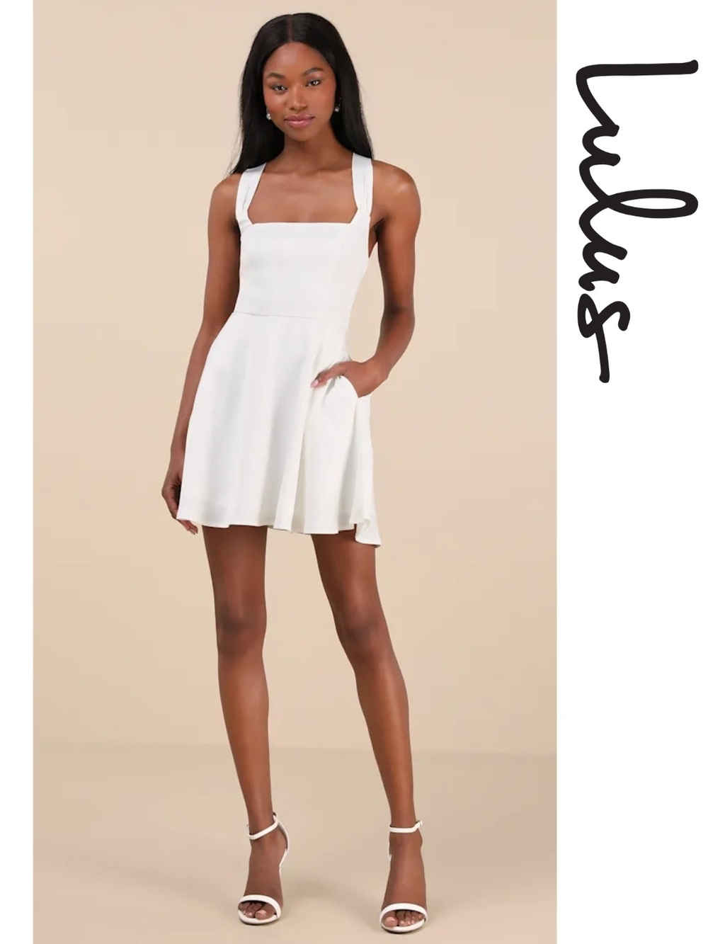 Lulu's -Admirably Chic White Satin Lace-Up Mini Dress With Pockets